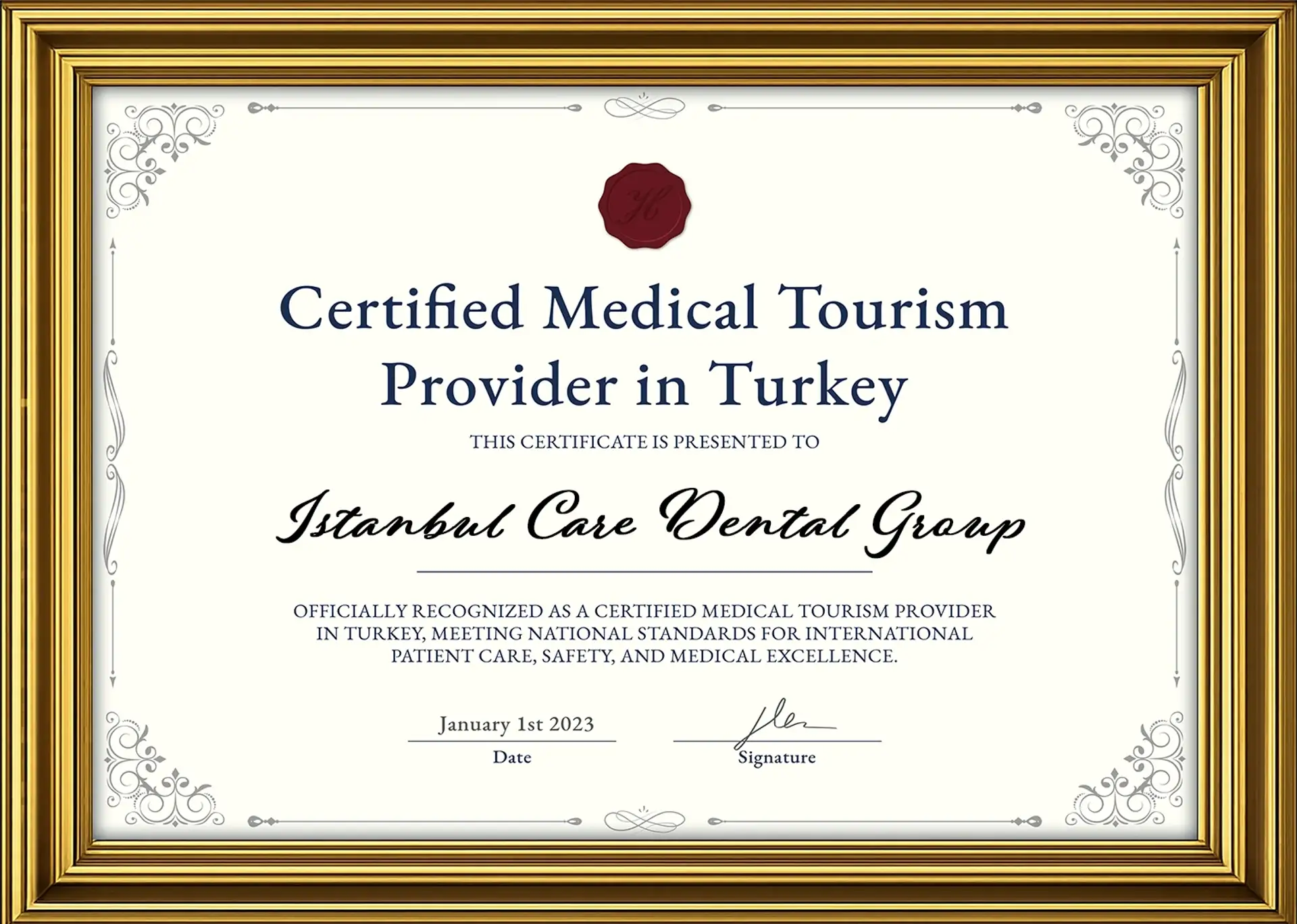 Istanbul Care Dental Group Zertifikat für medizinischen Tourismus