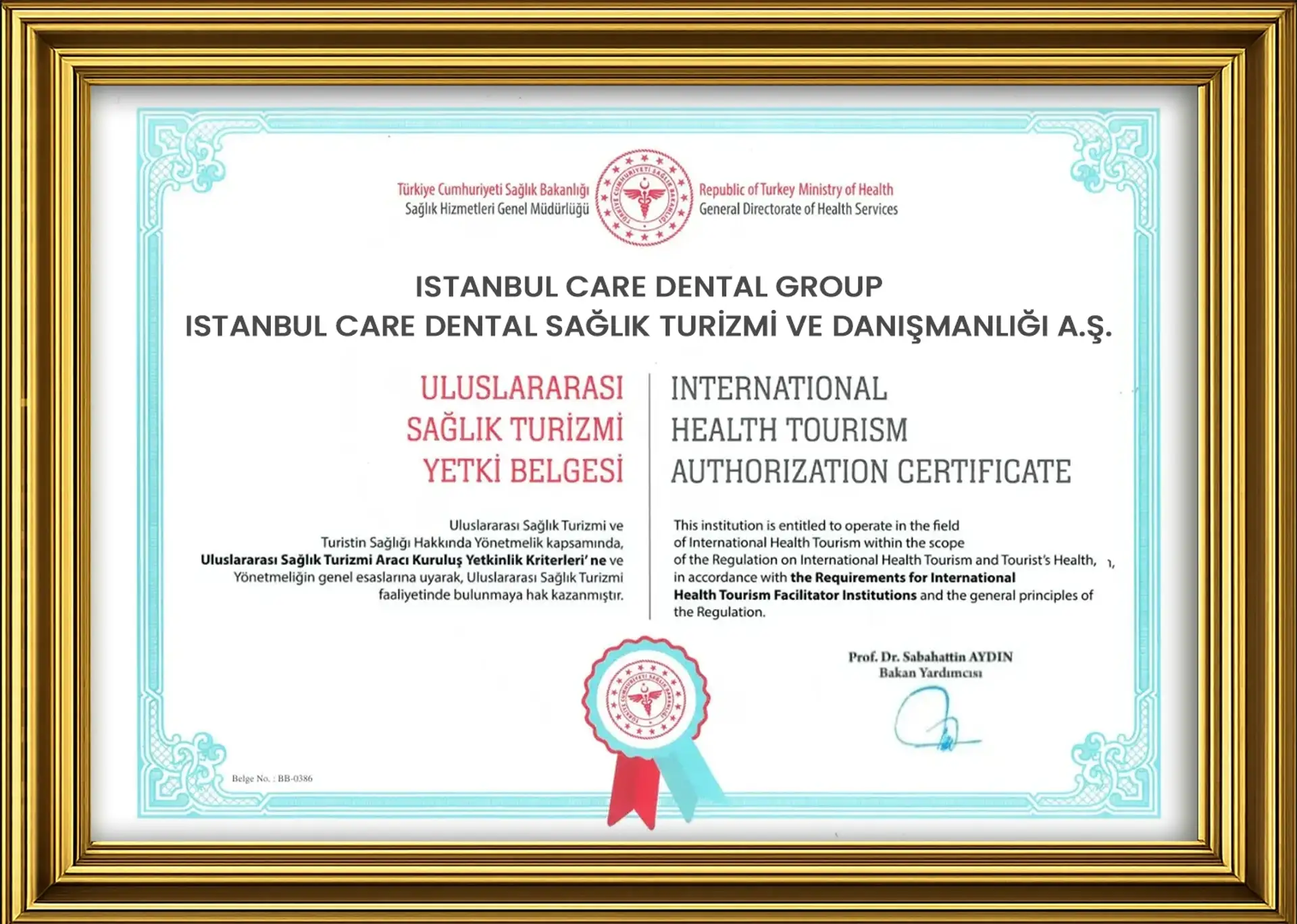 Istanbul Care Dental Health Tourismus-Zertifikat