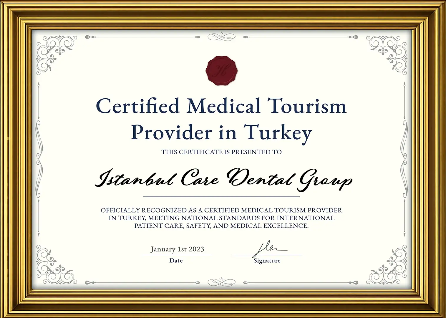 Istanbul Care Dental Group Medical Tourism Certificate